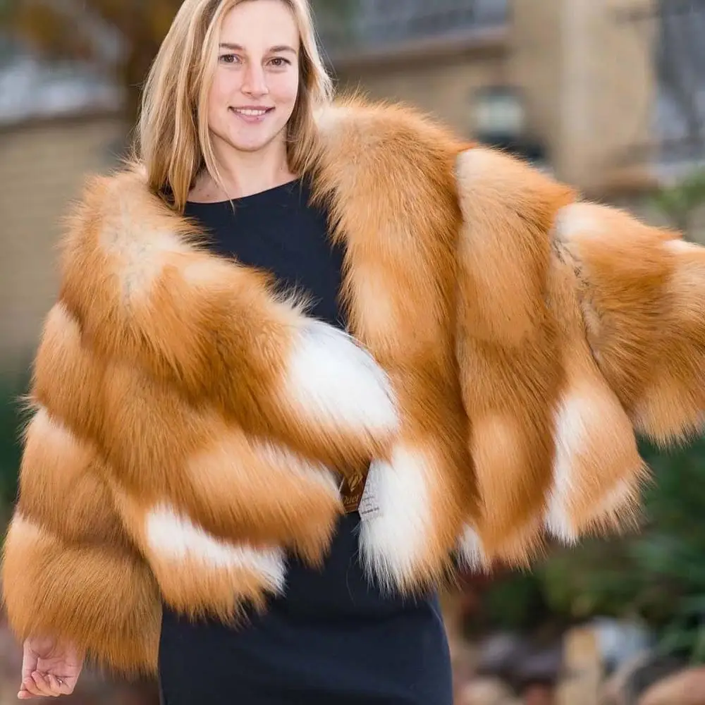 FURSARCAR New 2021 Real Fox Fur Coat Whole Skin Natural Gold Fox Fur Jackets For Women Winter Luxury 50cm Short Fur Outwear