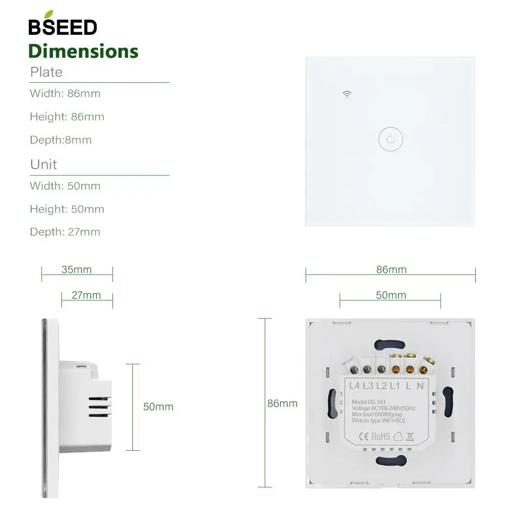 Настенные переключатели BSEED с сенсорным экраном Wi-Fi 1/2/3 группы канала