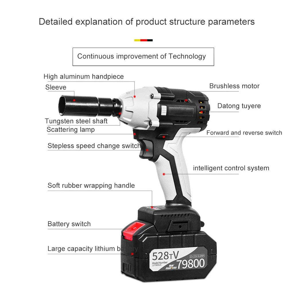 

Brushless Electric Wrench Impact Frame Woodworking Pneumatic Hammer Lithium Battery Mechanical Impact Wrench Power Tool