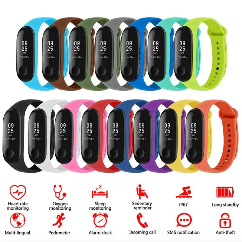 Мягкий силиконовый сменный спортивный браслет для Xiaomi Mi Band 4 3 8/10/12/13/14/15 шт. |