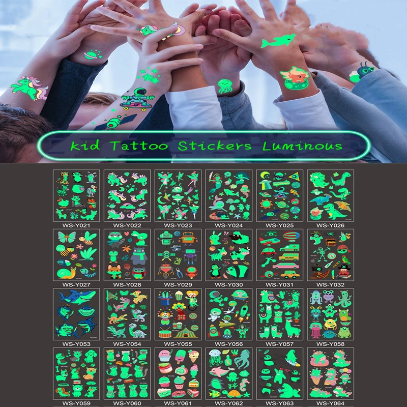 

1PCS Waterproof Tattoo Stickers Luminous Child Kid Temporary Fake Tattoos Glow Paste on Face Arm Leg for Children Body Sticker