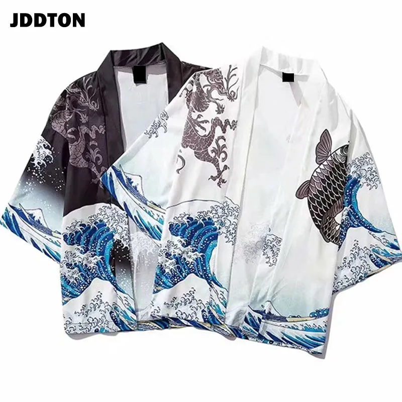 JDDTON кимоно модный кардиган унисекс куртки традиционный японский юката тонкая