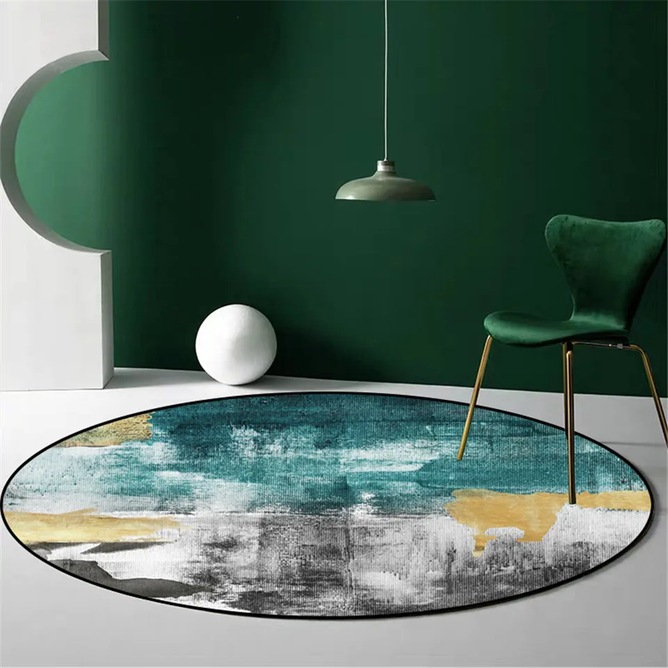 

Yellow Gray Green Abstract Carpet Round Colorful Painting Bedside Mat Soft Coffee Table Rugs Nordic Modern Carpet Washable