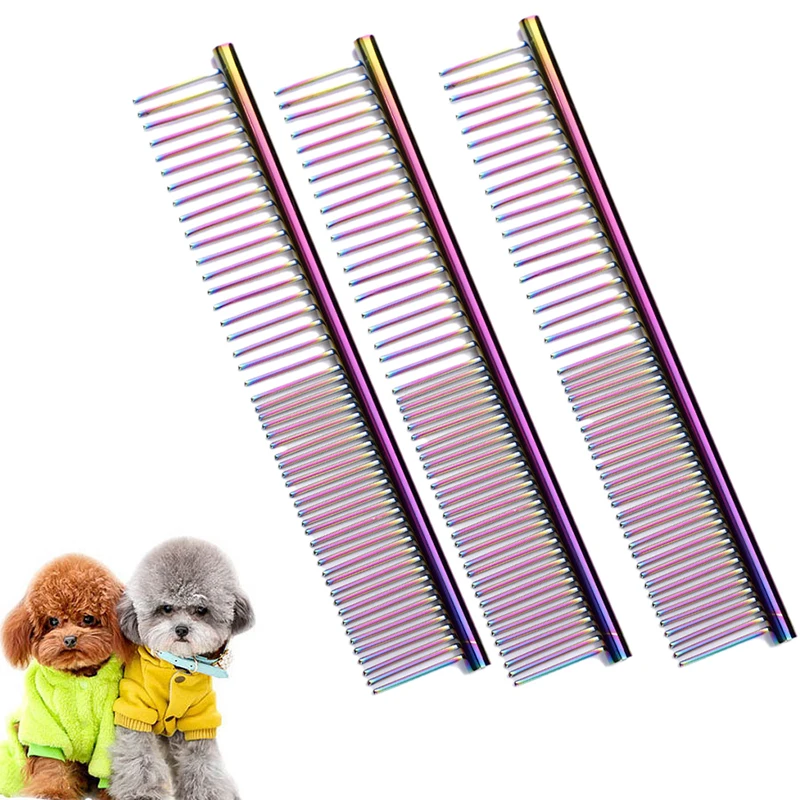 

7.4 Inch Pet Comb Stainless Steel Clean Fur Dog Grooming Comb with Round Teeth Suitable for All Kinds of Pets Grooming Comb