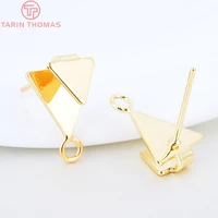 10pcs 11x15mm 24k gold color plated brass double triangle stud earrings high quality diy jewelry making findings