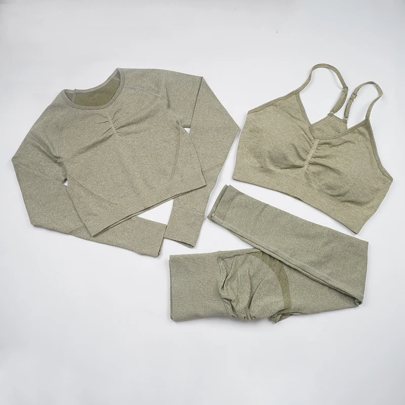 Женский комплект для йоги бесшовный спортивный костюм Топ с длинным рукавом