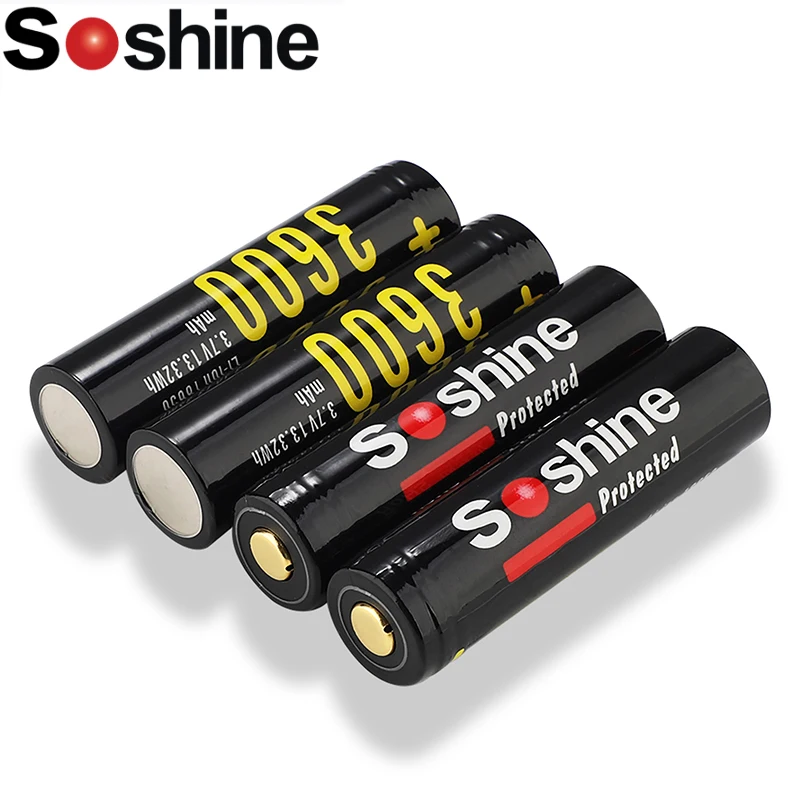 Soshine-Batería de iones de litio 18650, 3,7 V, 3600mAh, recargable con protección para linterna, luz de cabeza