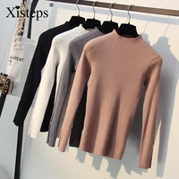 xisteps turtleneck sweaters woman spring 2019 split long sleeve loose basic tops pullover soft warm casual jumper blouse