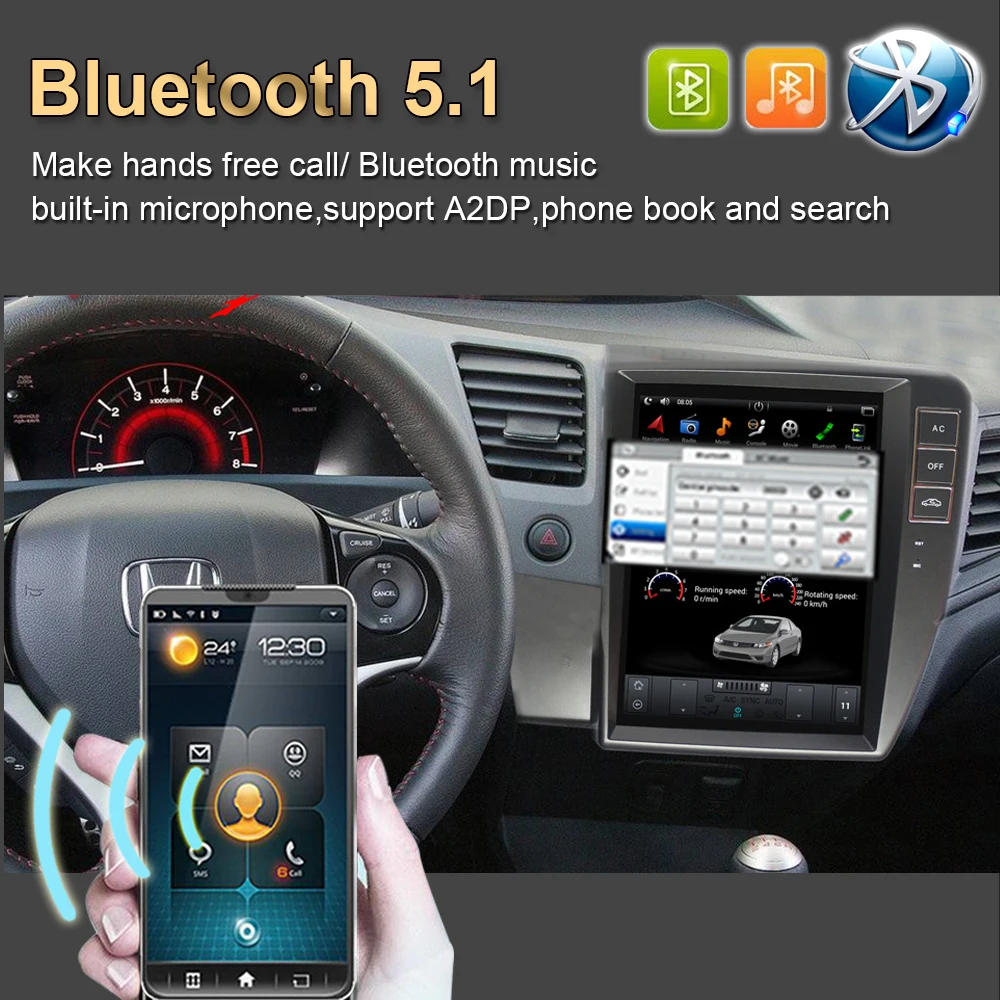 Вертикальный Автомобильный GPS-навигатор в стиле Tesla Android 9 0 для HONDA CIVIC с левым