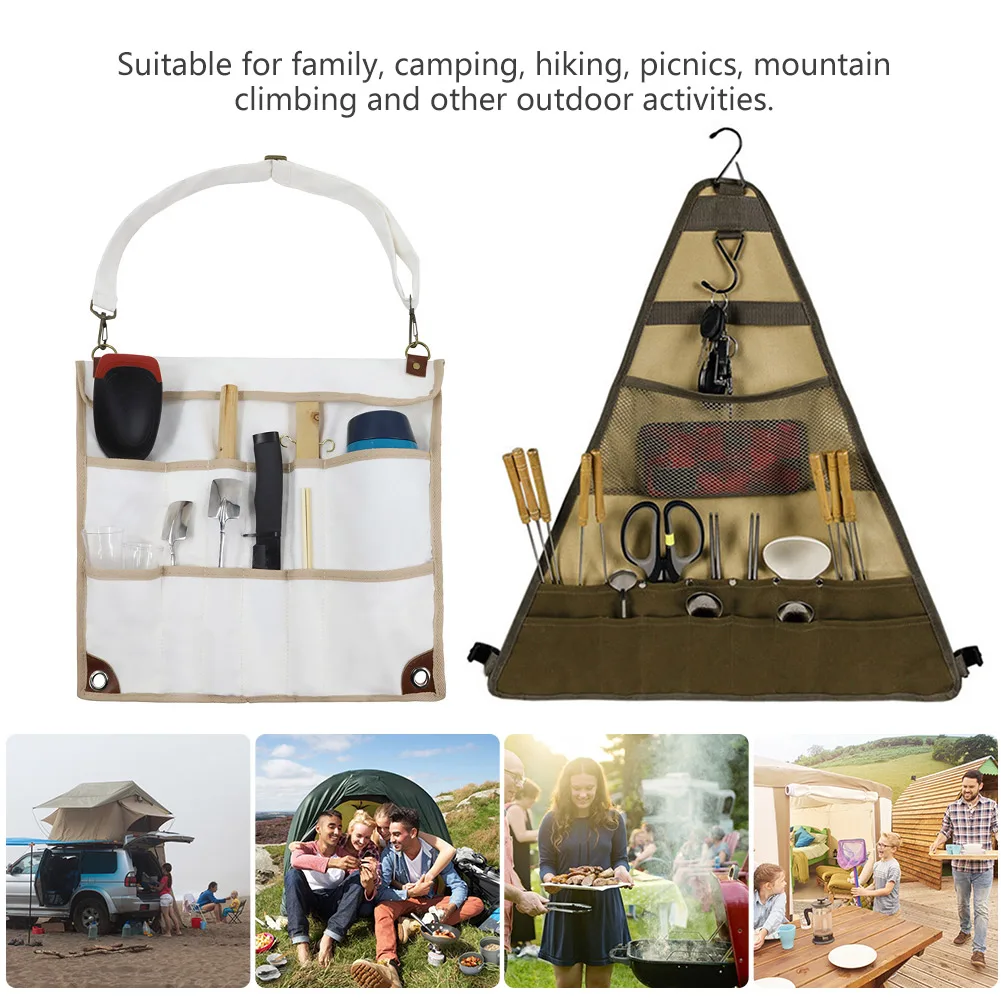 

Hanging Outdoor Camping Picnic Storage Bag Fabric Triangle/Rectangle Tableware Storage Bags Outdoor Dinnerware Organizer