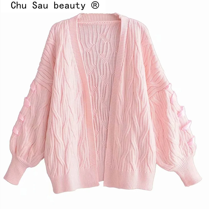 Женский трикотажный свитер с цветами Chu Sau beauty повседневный Свободный кардиган из