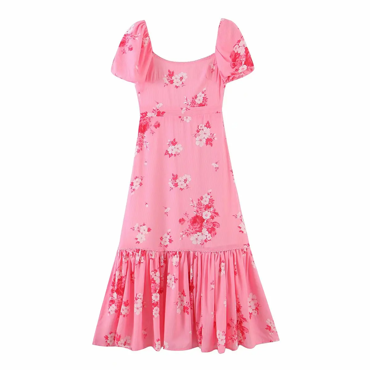 

Новинка 2021, модная повседневная женская одежда, платье средней длины с квадратным воротником и пышными рукавами и принтом