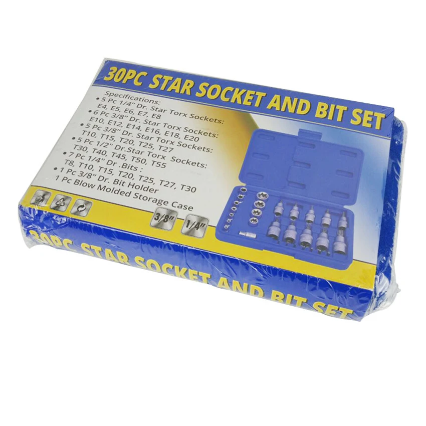 

30PCS/Set Mechanics Tools Set Chromium-vanadium Steel Wrench Sleeve Female & Male Torx Sockets Auto Car Repair Tool Kit