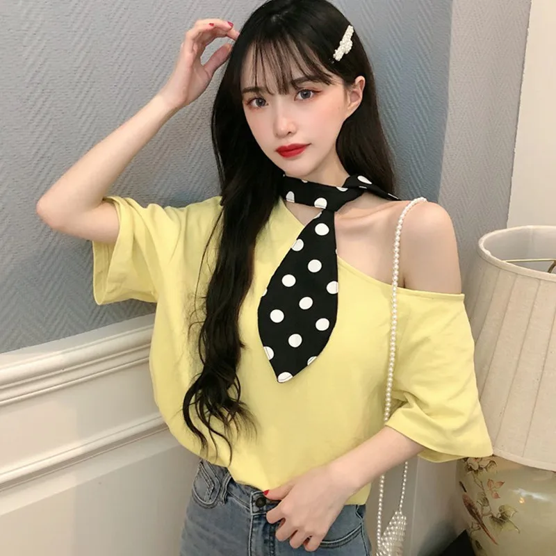 

2020 All-match Loose Stitching Design Sense Ins Super Fire Short Sleeve Top Women