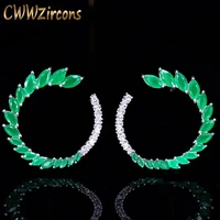 cwwzircons designable fashion brand jewelry green cz stone elegant half round leaf big post stud earrings for women cz109
