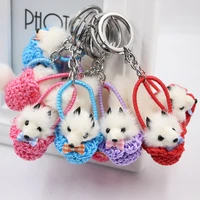 2021 cute basket mixed color new cute fluffy little fox pendant pendant girl school bag purse small mink fur mouse bag keychain