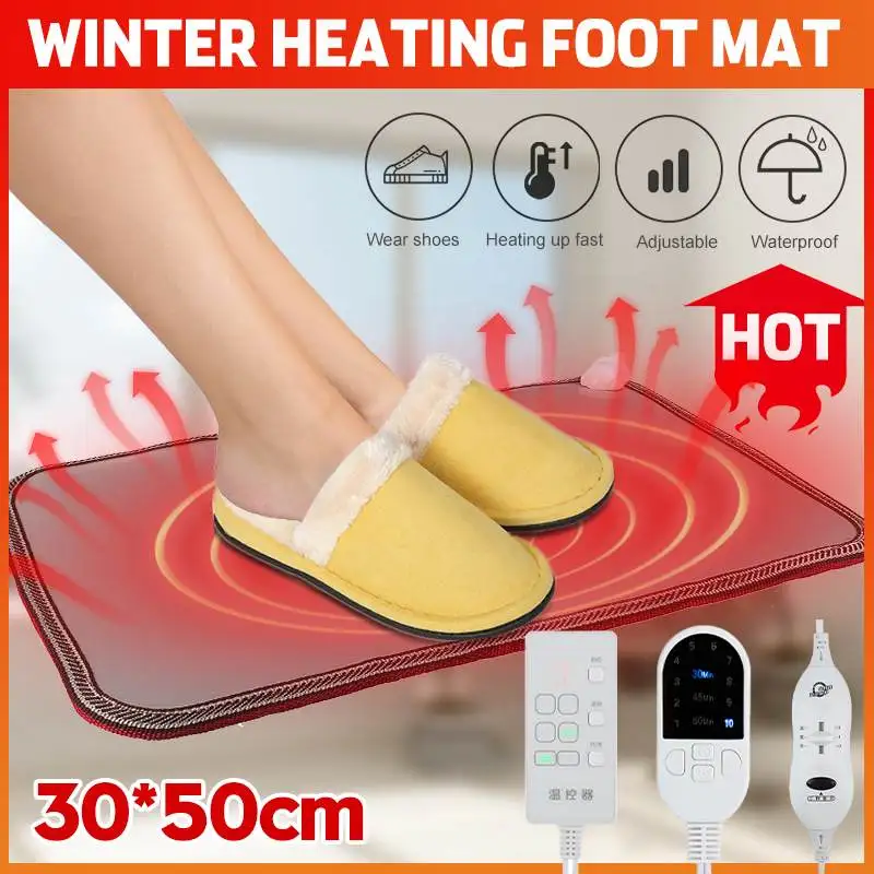 

220V 11.8 x 19.69 In Heating Foot Mat Warmer Electric Heating Pads Waterproof Feet Leg Warmer Carpet Thermostat Warming Tools