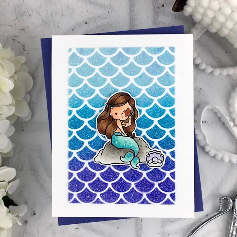 Mermслуды поцелуи и морские звезды пожелания высечка + прозрачный штамп мермамеры