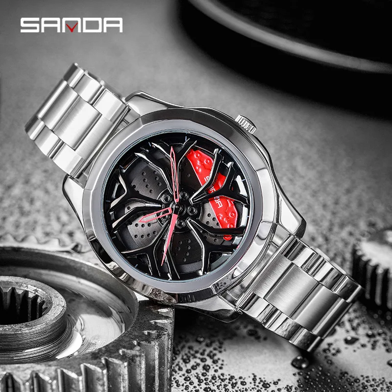

SANDA 2021 Fashion New Flagship Luxury Men Watch Special Cool Wheel Dial Quartz Wristwatch for Male Students Gifts