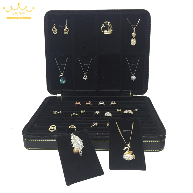 High Quality Jewelry Storage Box Zipper Organizer Necklace Pendant Holder Ring Leather Velvet Case Business Travel