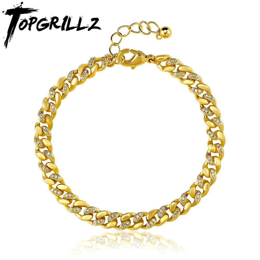 

TOPGRILLZ Iced Out Регулярный застежка кубинский браслет в серебряном золотом цвете хип-хоп модные ювелирные изделия подарок для женщин