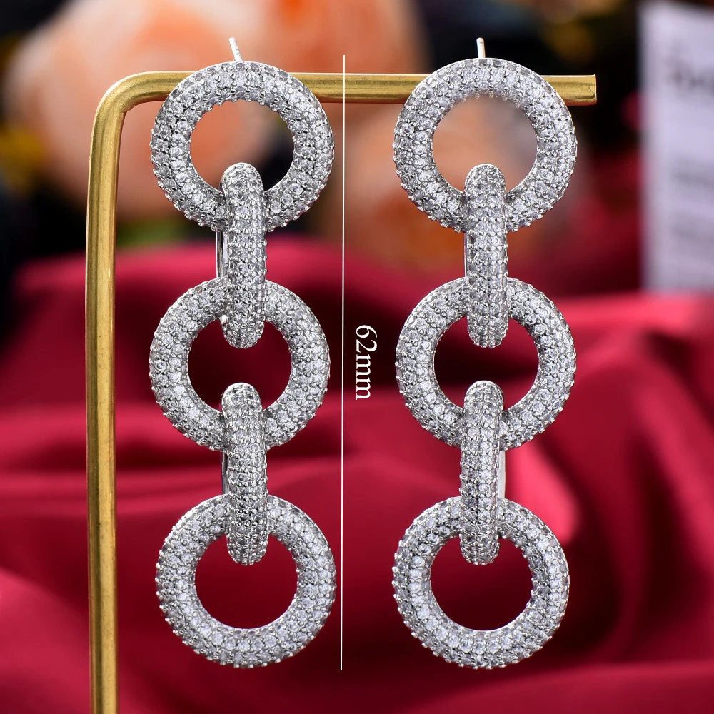 

KellyBola Jewelry India Ladies Gorgeous Full Cubic Zircon Earrings Fashion CZ Design Link Circle Earrings 2021 New
