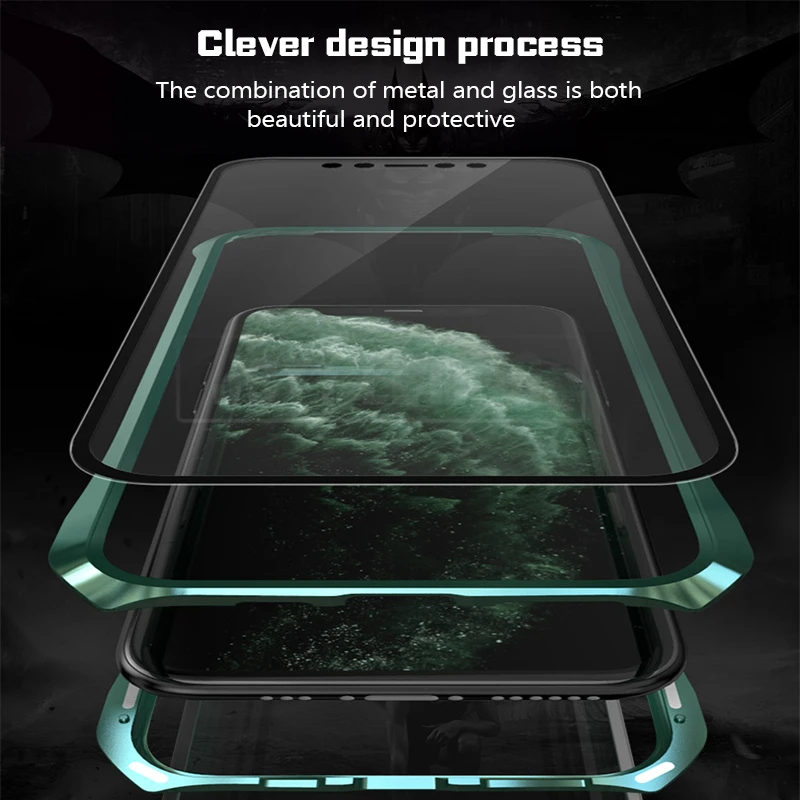 Магнитный адсорбционный чехол для телефона iPhone 11 Pro 360 Max металлический |