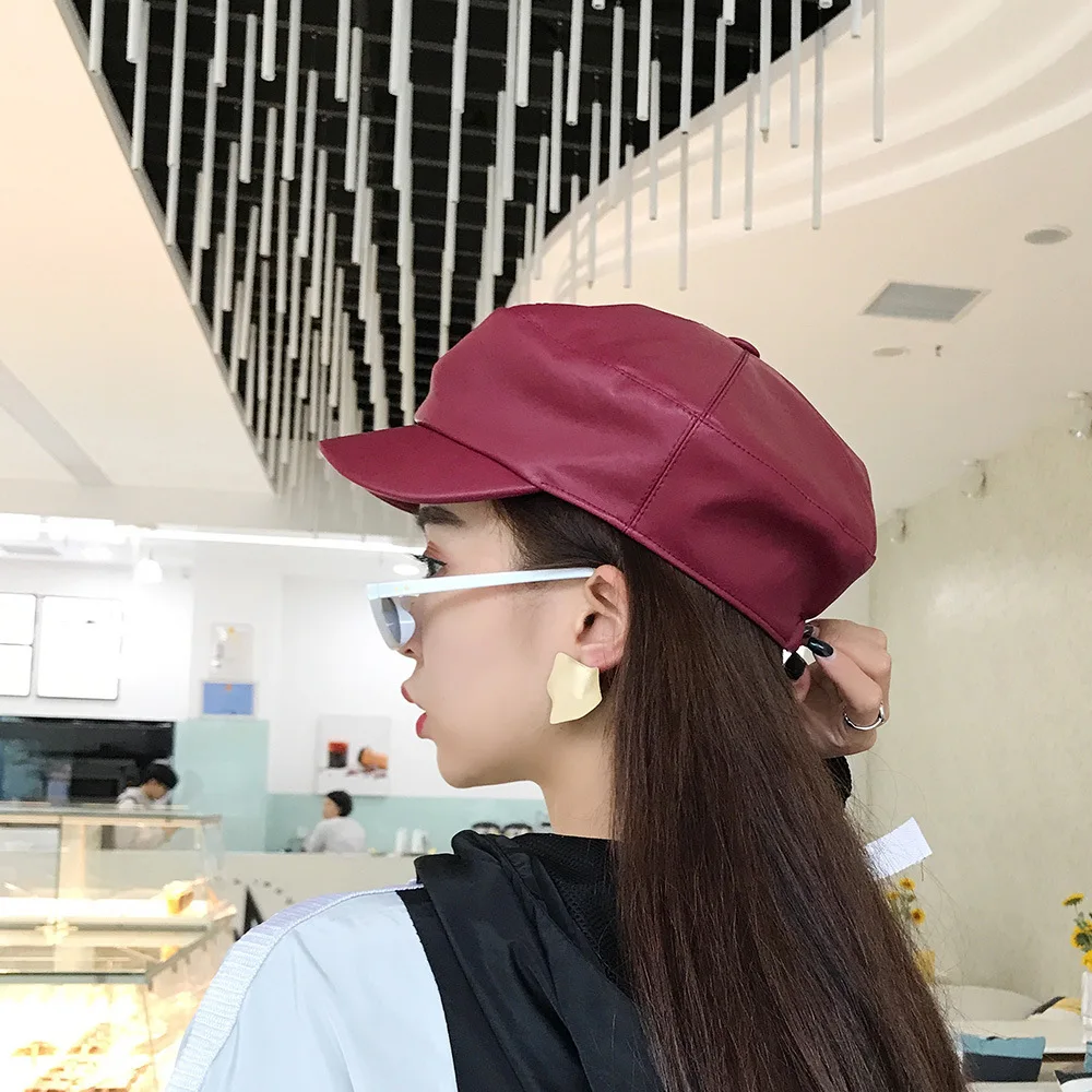 Осенне зимний берет H7501 мужской и женский из искусственной кожи корейский