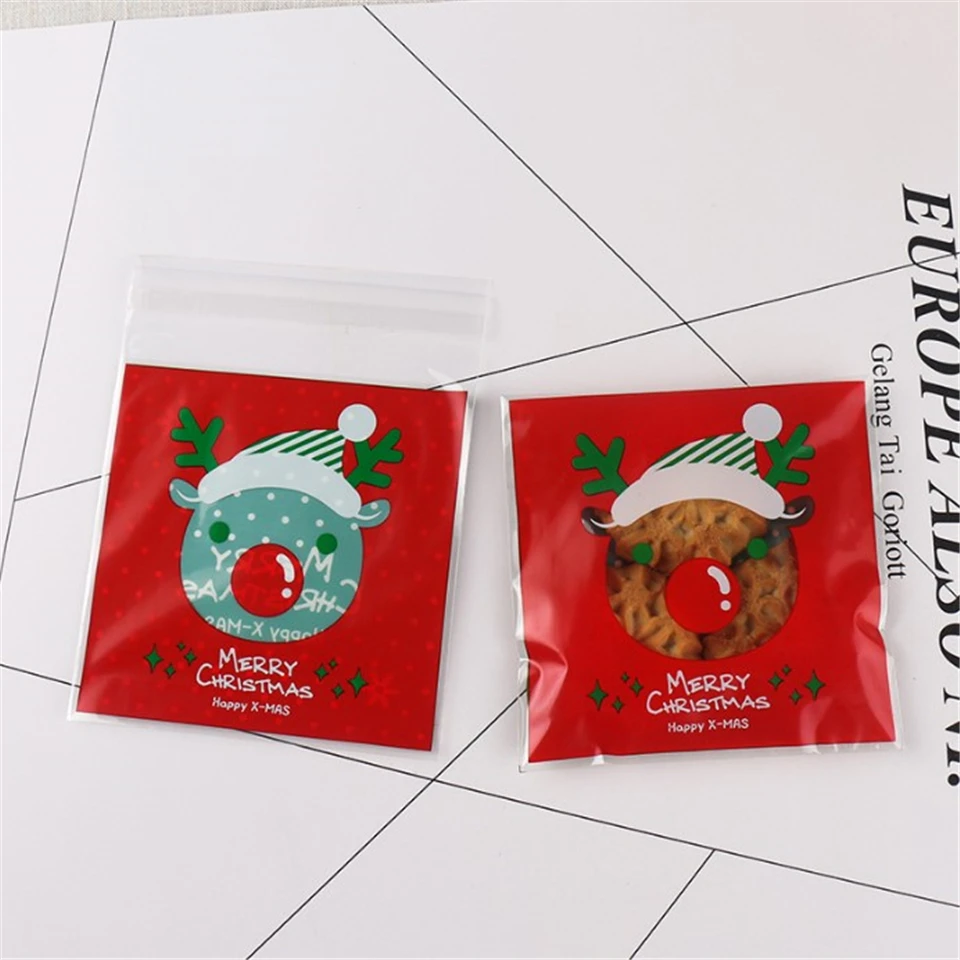 {D& P 100pcs 10X10+ 3 см Рождество печенья конфеты упаковки хлеба самоклеящаяся Пластик печенье закуски выпечка посылка милые сумки через плечо