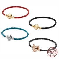 sterling 925 silver fit original pandora charms beads simple style simple adjustable bracelet diy basic leather cord
