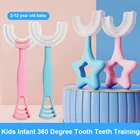 U-образная зубная щетка для детей, силиконовая Мягкая двухсторонняя Эргономичная Детская зубная щетка, ручная портативная детская зубная щетка, розовый и синий цвета