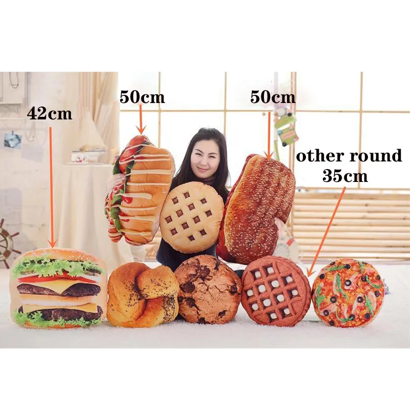 Плюшевая подушка с имитацией пиццы печенья гамбургеров мягкая мультяшная для