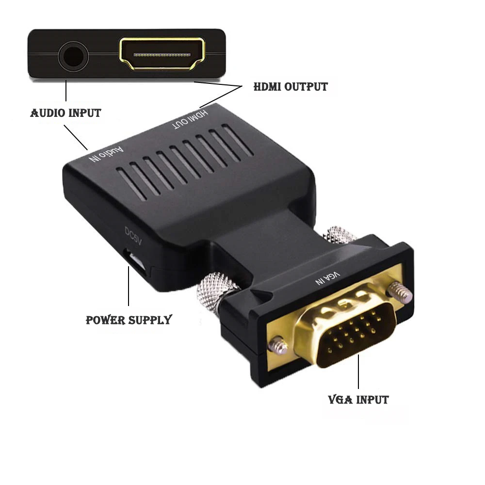 Адаптер-преобразователь HD 1080P VGA-HDMI-совместимый с аудио для ПК ноутбука проектора