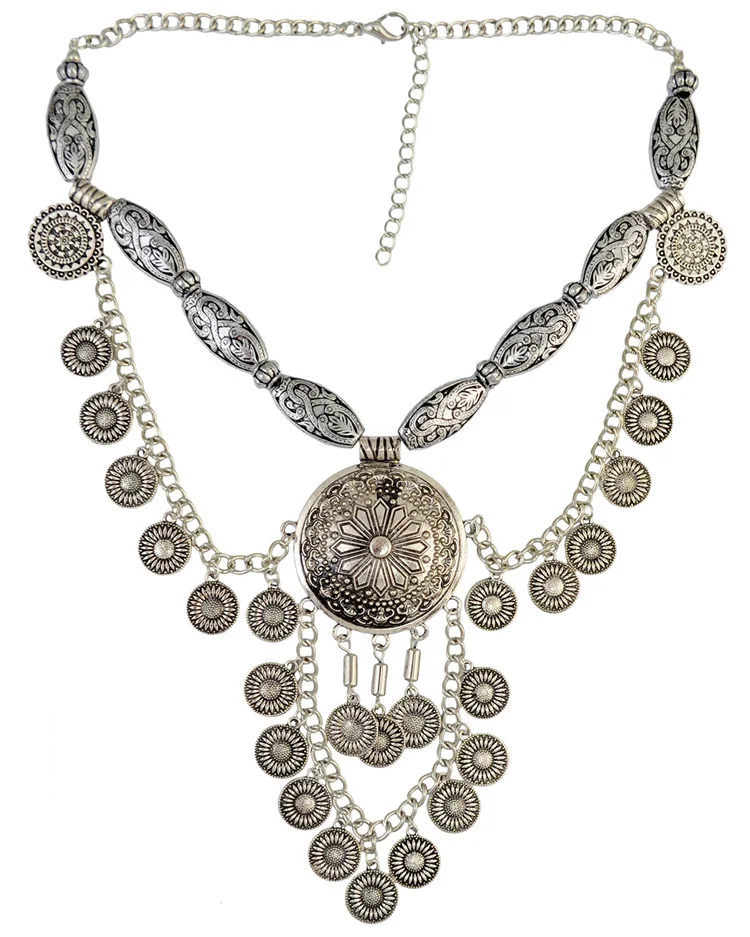 

Ethnic Style Bohemian Ornament Exaggerated Hanfu Coin Pendant Necklace Female Collarbone Accessories Exotic Tibetan Style