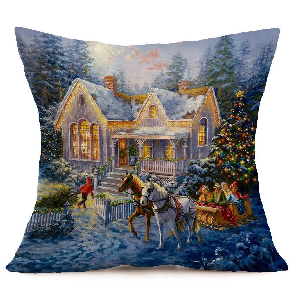 Льняная Рождественская наволочка 45*45 с рисунком дивана cojines decorativos para sof квадратная форма наволочка для украшения дома