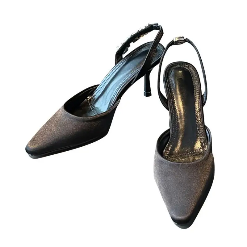 

Sandals Elastic Band Fashion Womens Shoes 2021 High Heels Suit Female Beige Slip-on Luxury High-heeled Closed New Pointed Summe