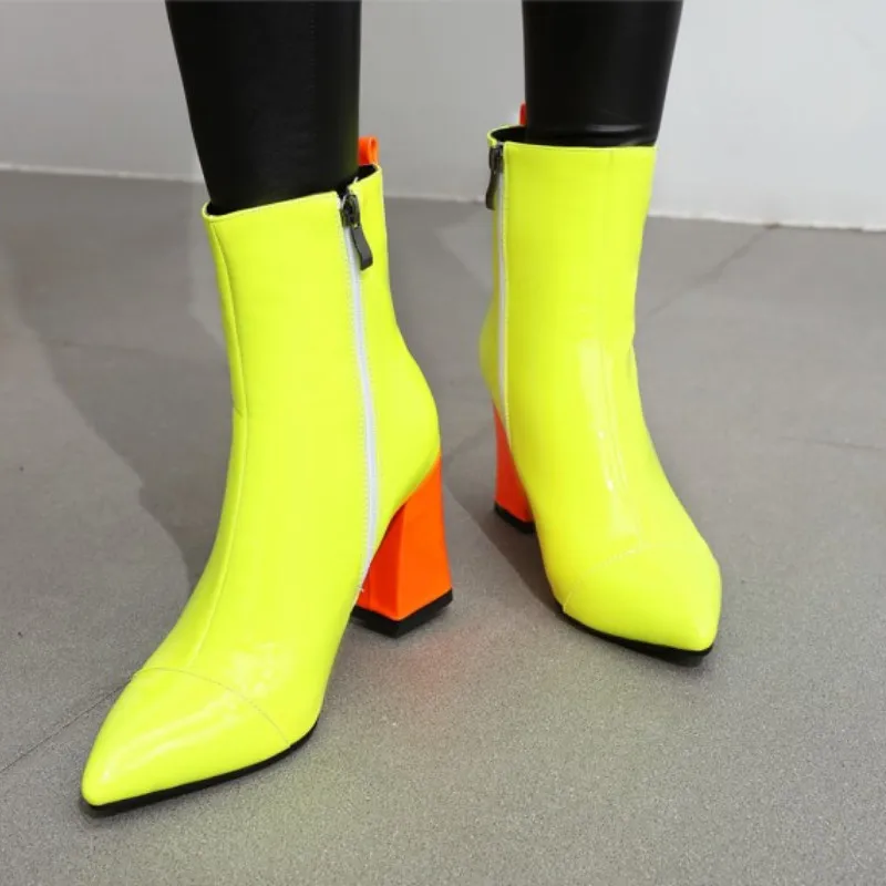 

Fanyuan Boots Plus Size 31-48 Women Ankle Boots Colorful High Heel Winter Shoes Woman Warm Sexy Short Boot Fashion Lady Footwear