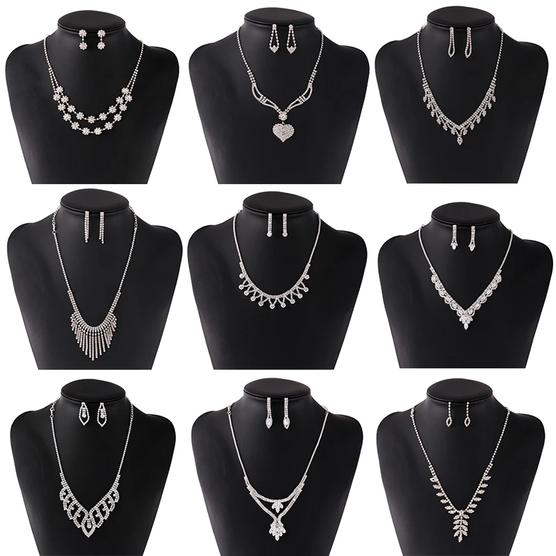 Classic Flash CZ Stone Jewerly Set Multi-layer Tassel Design Silver Color Necklace&ampEarring For Women Wedding Party Sets 2020 New |
