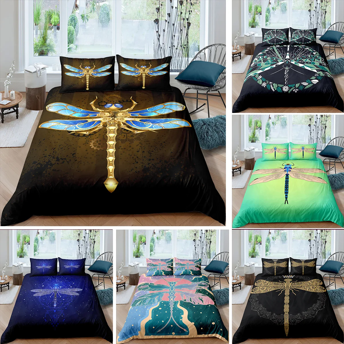 

Трехмерный пододеяльник и наволочка в виде стрекозы в виде насекомых, 6 стилей