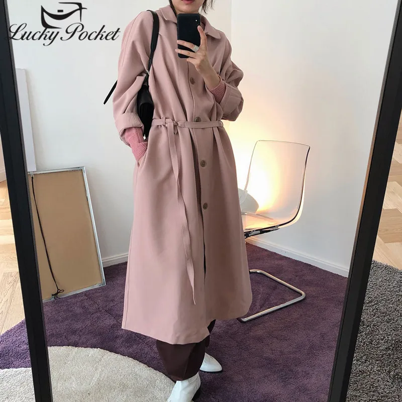 Тренчкот женский осенний однотонный элегантный длинный свободный Повседневный