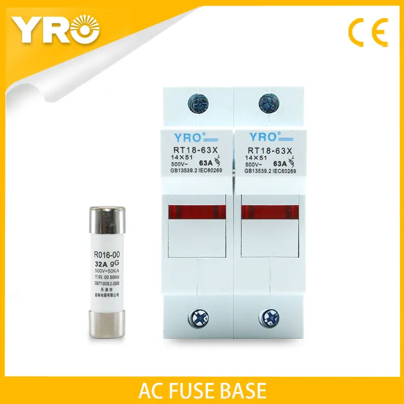 

AC 1Sets 2P LED Fuse Base 500V With 14x51MM Fast Blow Ceramic Fuse Core 32A 40A 50A 63A RO16