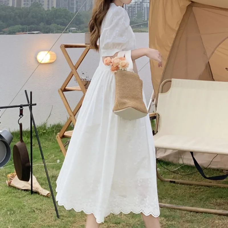 

Summer New Fashion White Dresses 2021 Office Lady Elegant Short Sleeve Slim Lace Maxi Dress Vestidos De Mujer Casual Sukienka
