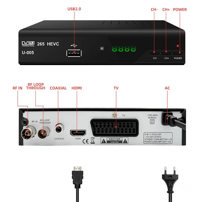H.265 HEVC DVB-T2 Europe EAC3 Plus декодер тюнер DVB T2 265 цифровой ТВ наземный вещательный