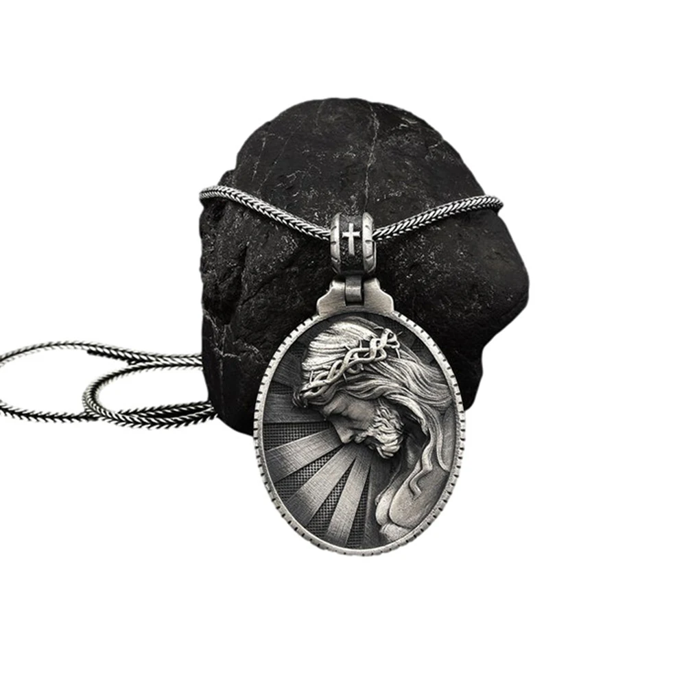 

Religious Christian Men's Necklace Crucifix Holy Light Pendant European and American Style Retro Religious Necklace