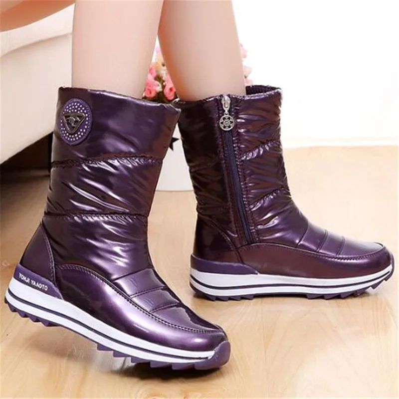 

New Winter Classic Women Boots Mid-Calf Snow Boots Female Warm Fur Plush Insole High Quality Botas Mujer Size 36-40 Black Purple