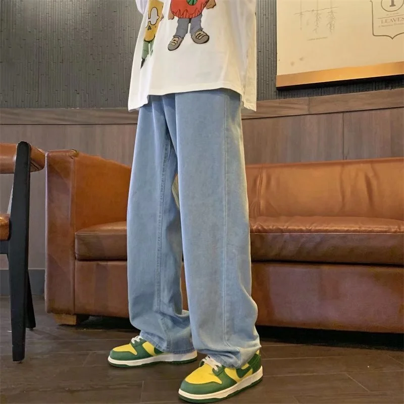 

Blue Black Baggy Jeans Men Fashion Retro Casual Wide-leg Jeans Men Streetwear Loose Hip-hop Straight Denim Pants Mens Trousers