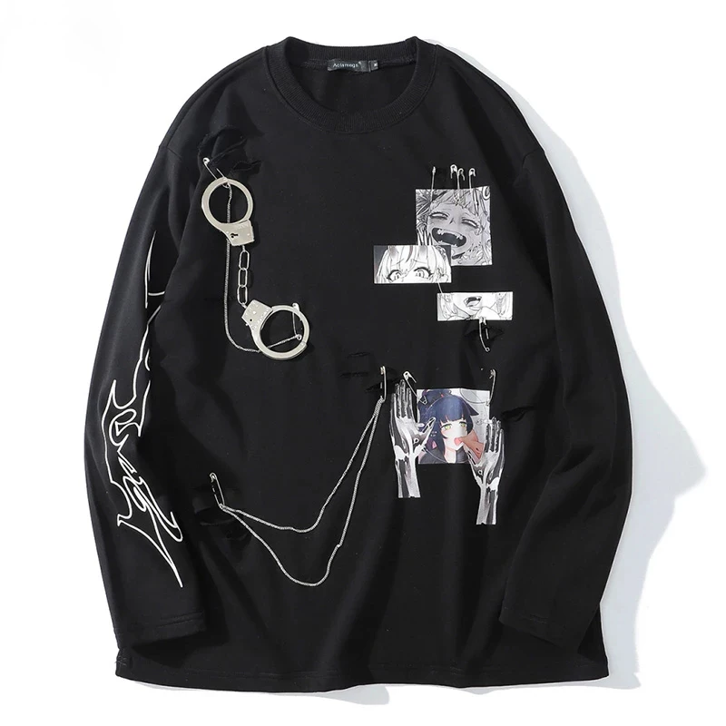 

Тонкий свитшот с застежкой на липучке и иллюстрацией комиксов аниме Манга дизайн цепей уличная одежда Мужской пуловер для улицы