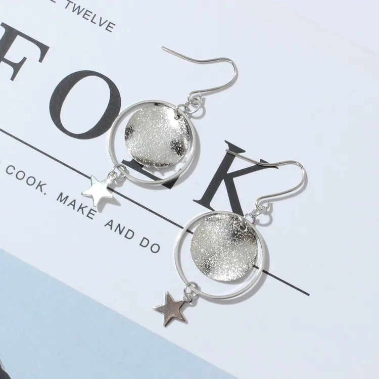 Корейская версия милой девушки сердце мигает со звёздами круг длинные серьги