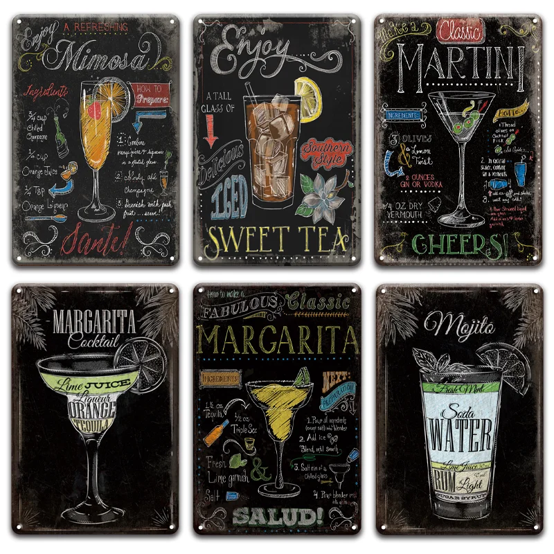 Винтажные коктейли металлическая настенная художественная вывеска шик Мохито