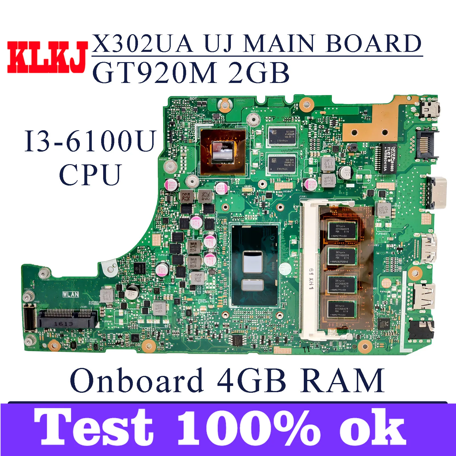 

Материнская плата KLKJ x302u _ uj для ноутбука ASUS X302UV X302UA X302UJ, оригинальная материнская плата 4GB-RAM I3-6100U GT920M